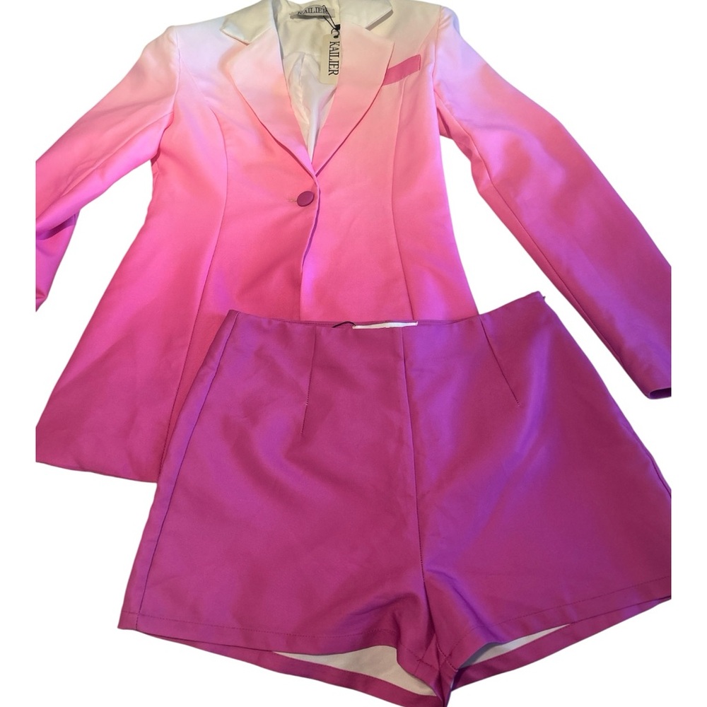 KAILIER Women’s Ombre Pink Blazer Jacket and matching shorts. Size small - Picture 5 of 11